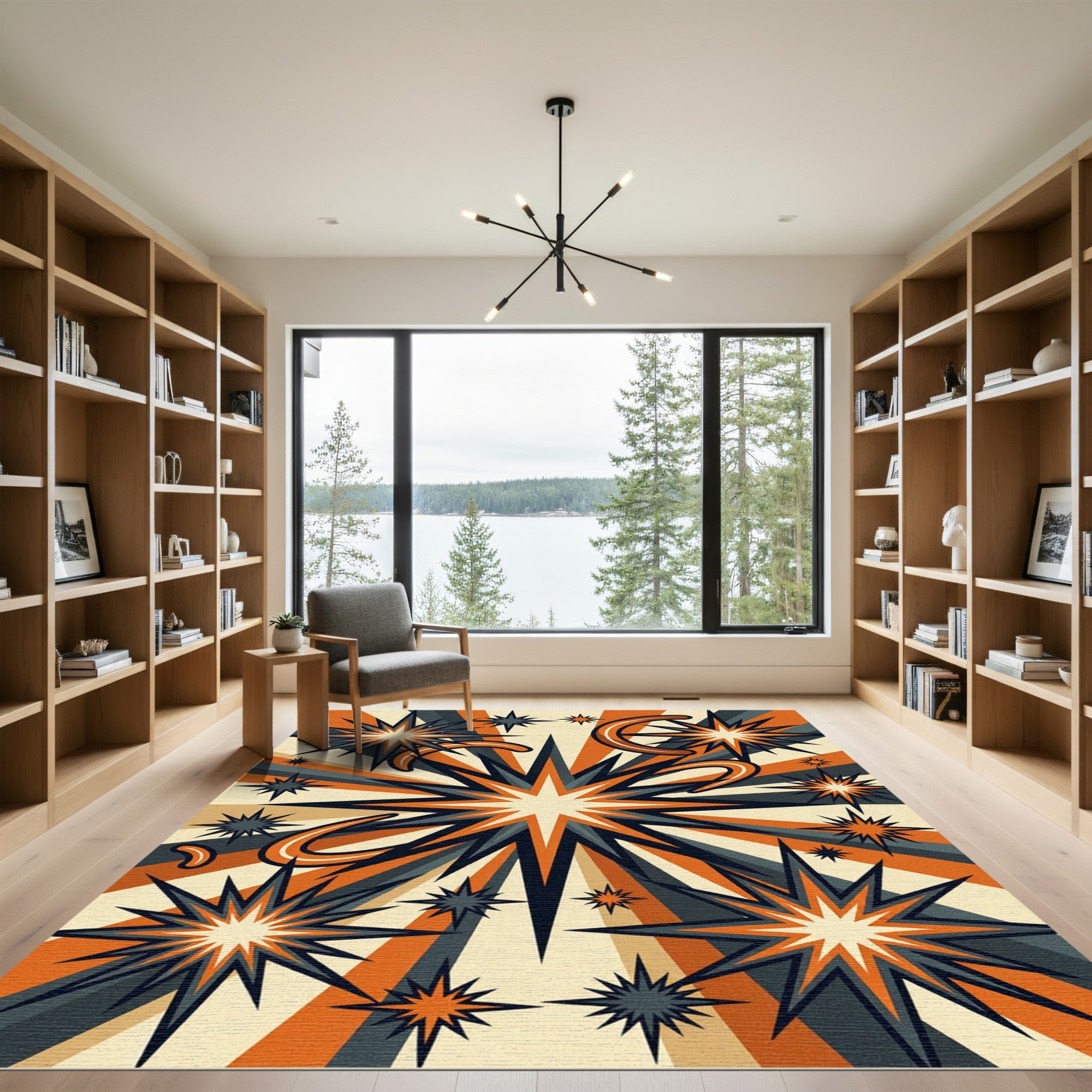 Retro Mid-Century Burnt Orange Starburst Rug