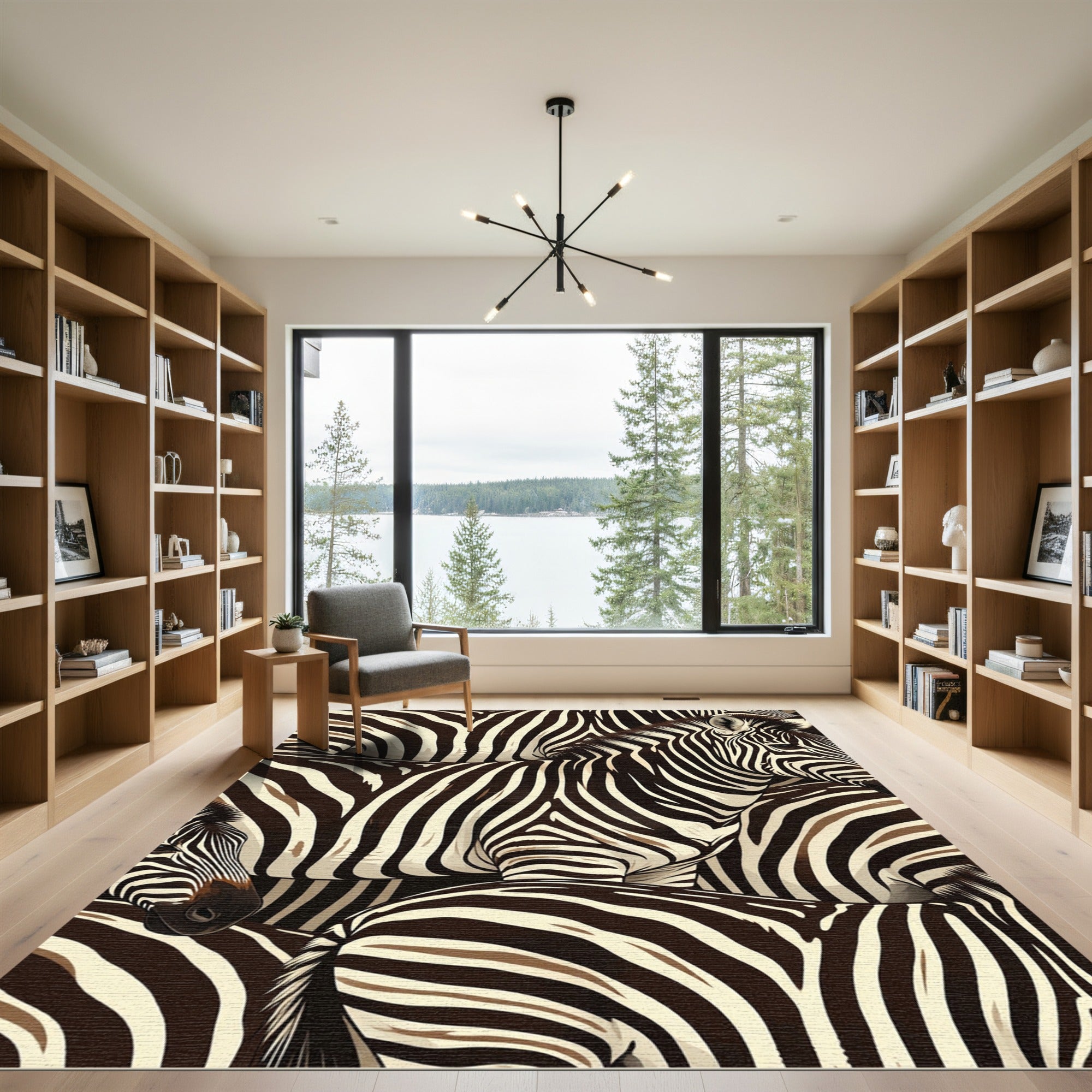 Bold Black White Zebra Herd Rug