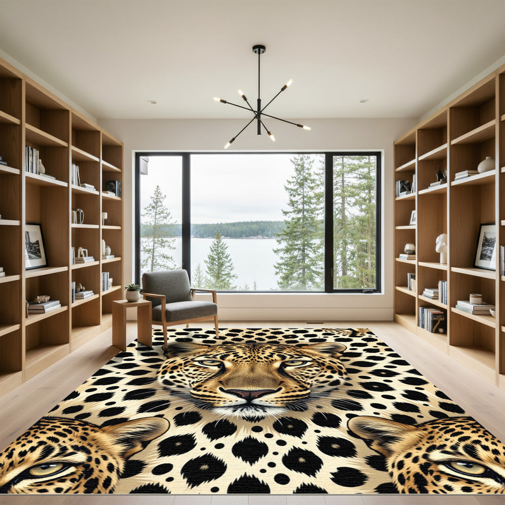 Bold Leopard Spots Wildlife Portrait Rug
