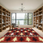 Red Cream Black Fair Isle Trees Rug