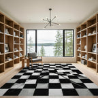 Cracked Black White Chessboard Squares Rug