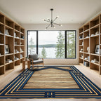 Art Deco Navy Golden Geometric Frame Rug