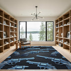 Metallic Blue Revolver Firearms Illustration Rug