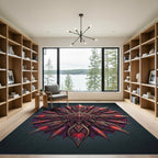 Ornate Crimson Golden Lotus Mandala Rug
