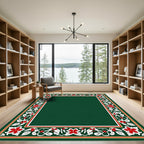 Elegant Red Floral Green Border Rug
