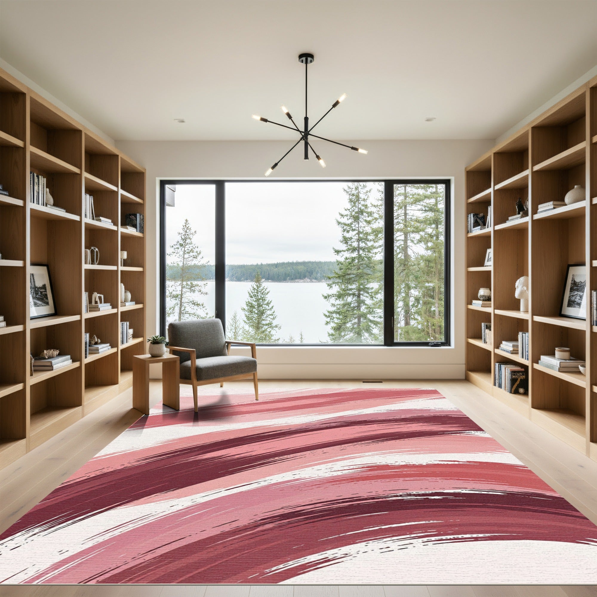 Abstract Blush and Burgundy Brushstroke Rug