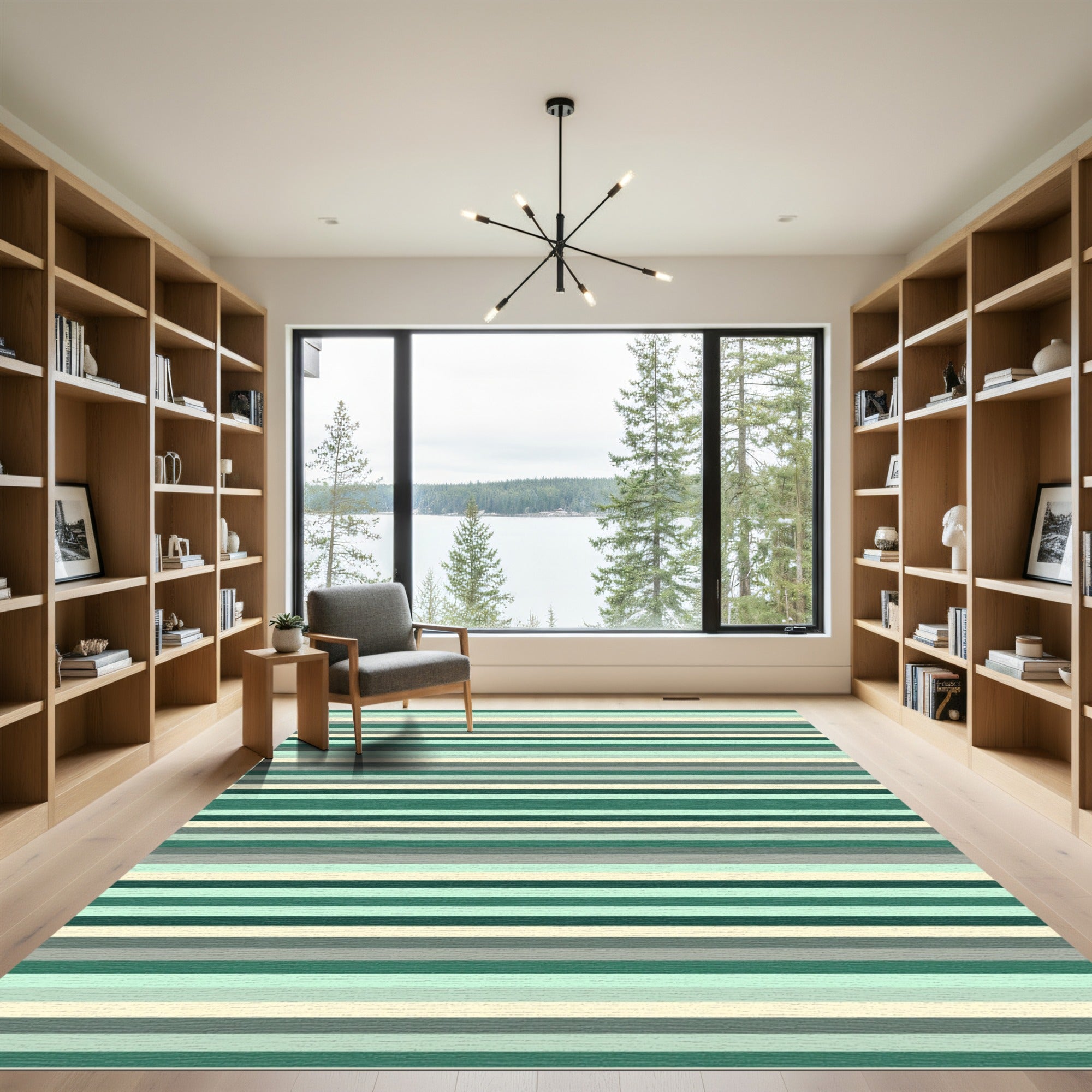 Contemporary Sage Forest Green Striped Rug