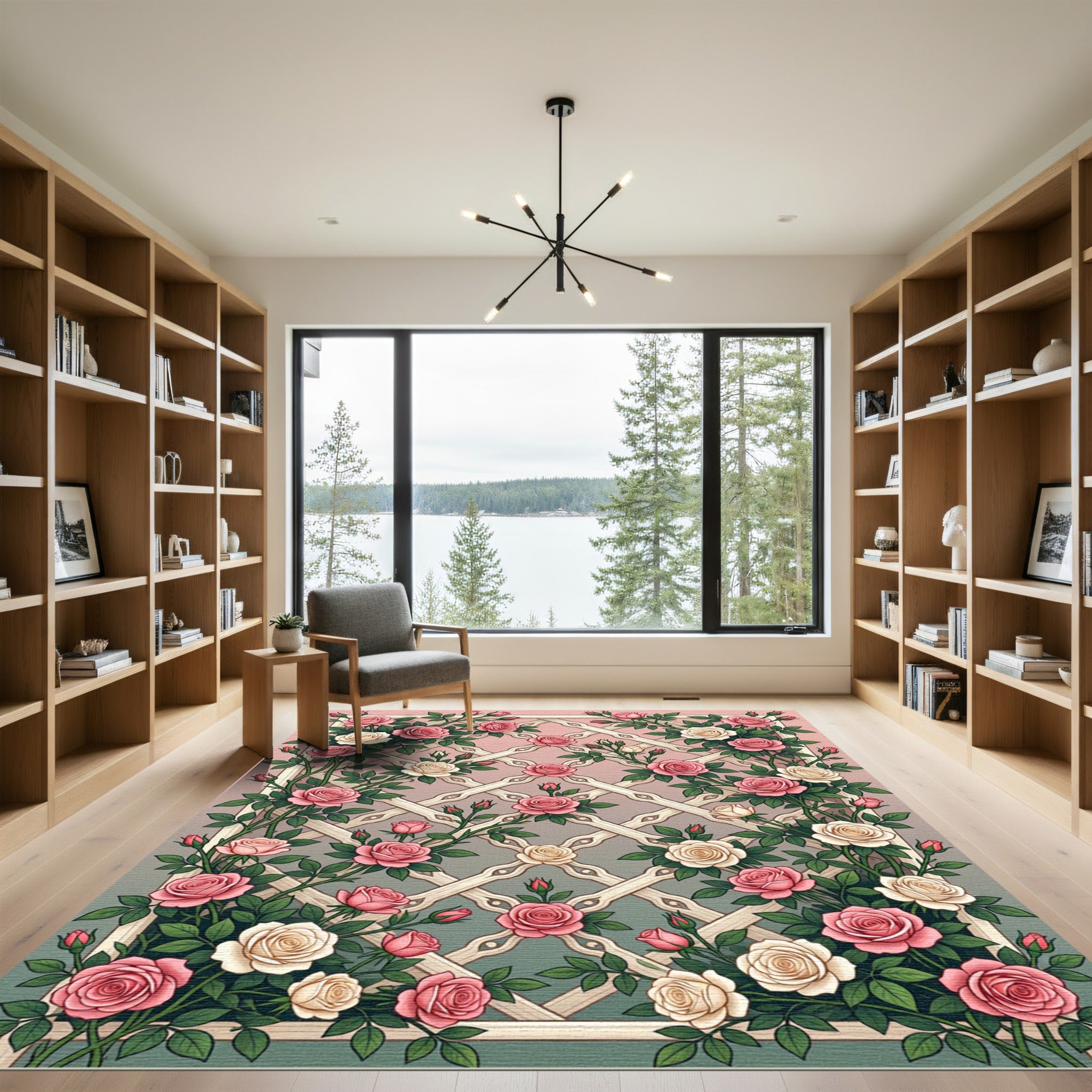 Pink Cream Rose Lattice Trellis Rug