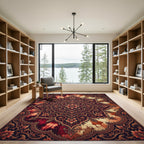 Rich Burgundy Floral Medallion Tie Dye Rug