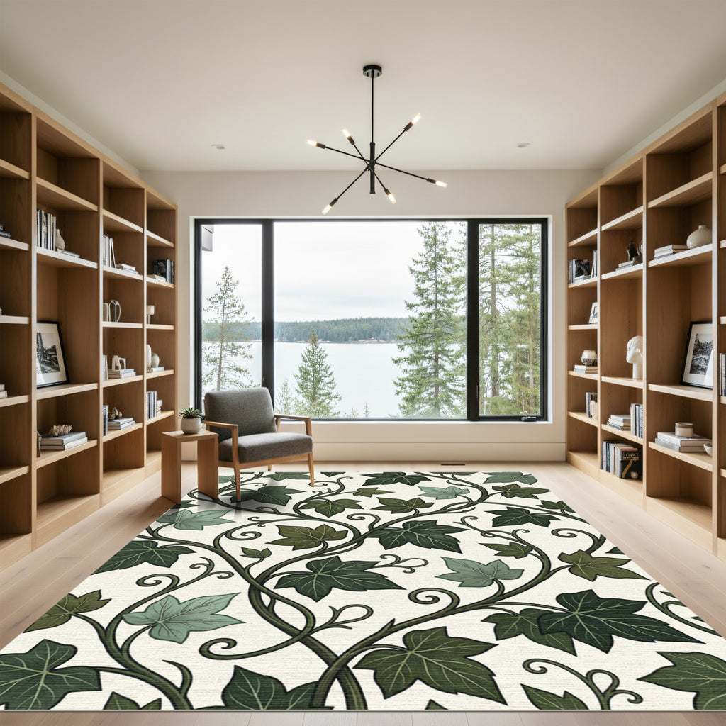 Elegant Forest Green Botanical Ivy Rug