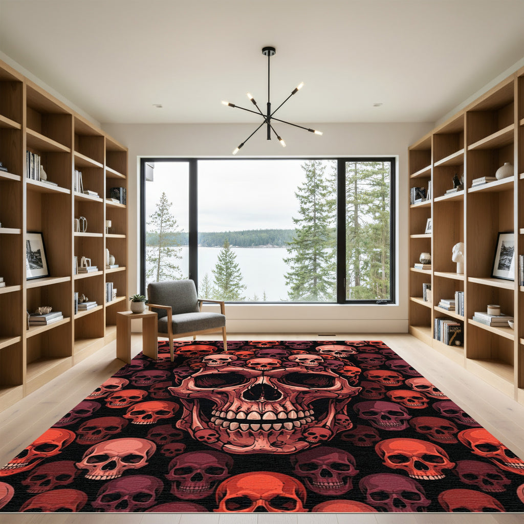 Gothic Crimson Skull Mosaic Rug