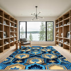Azure Golden Starburst Tile Arrangement Rug