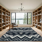 Dark Gray Sun Cloud Geometric Zigzag Rug