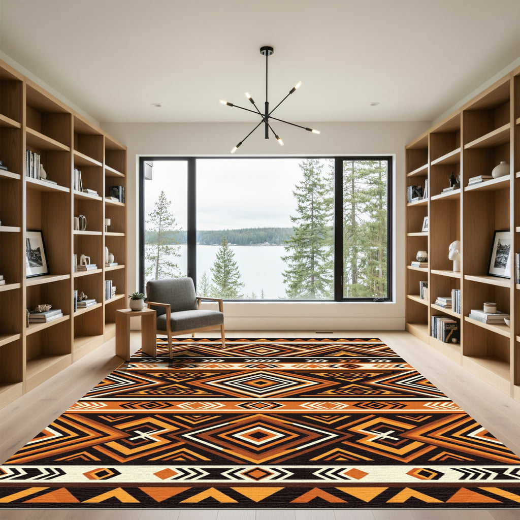 Tribal Orange Diamond Geometric Stripe Rug