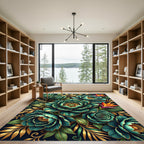 Emerald Lush Tropical Floral Burst Rug