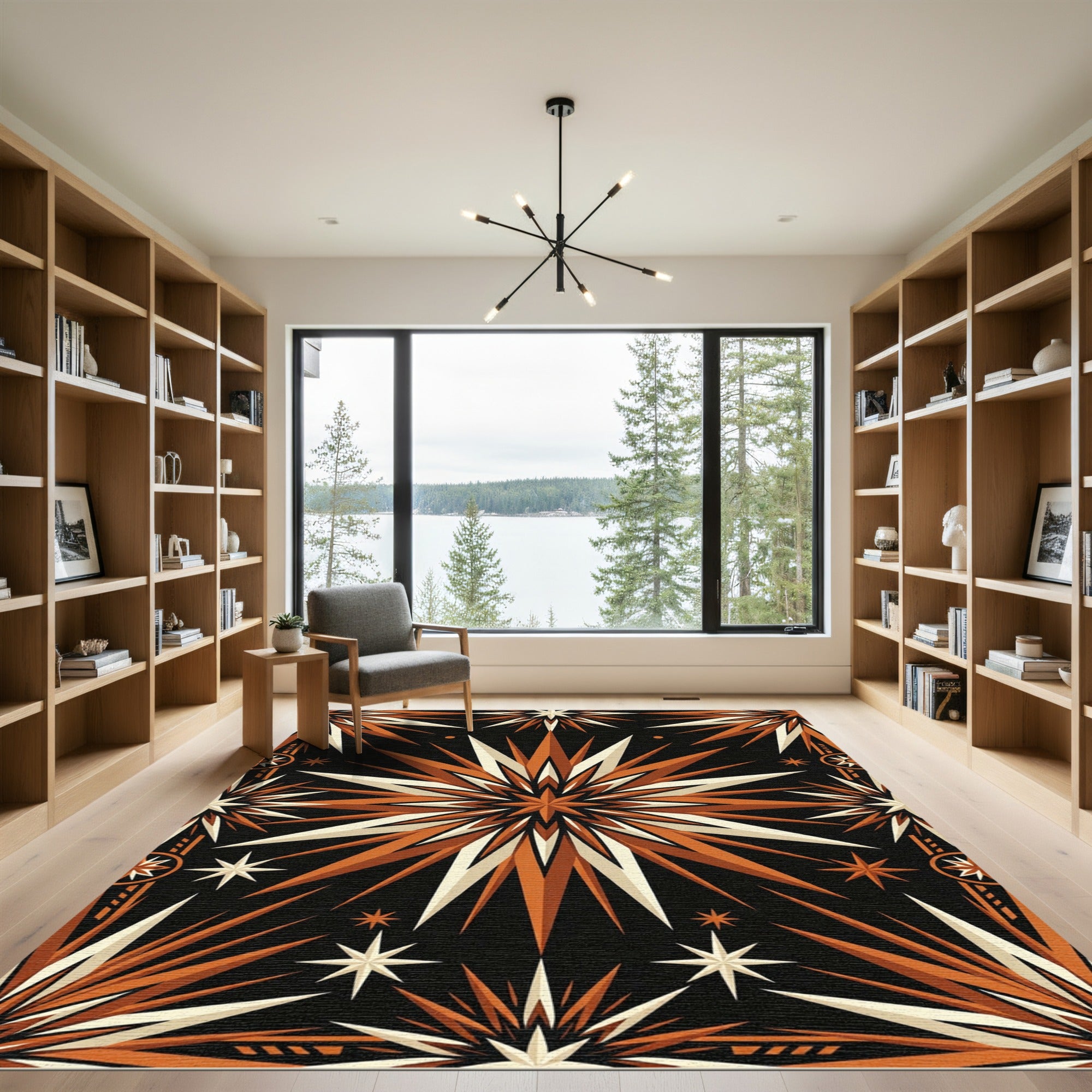 Geometric Copper Radiant Starburst Art Rug