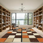 Mid-Century Earthy Toned Burnt Orange Checkered Rug