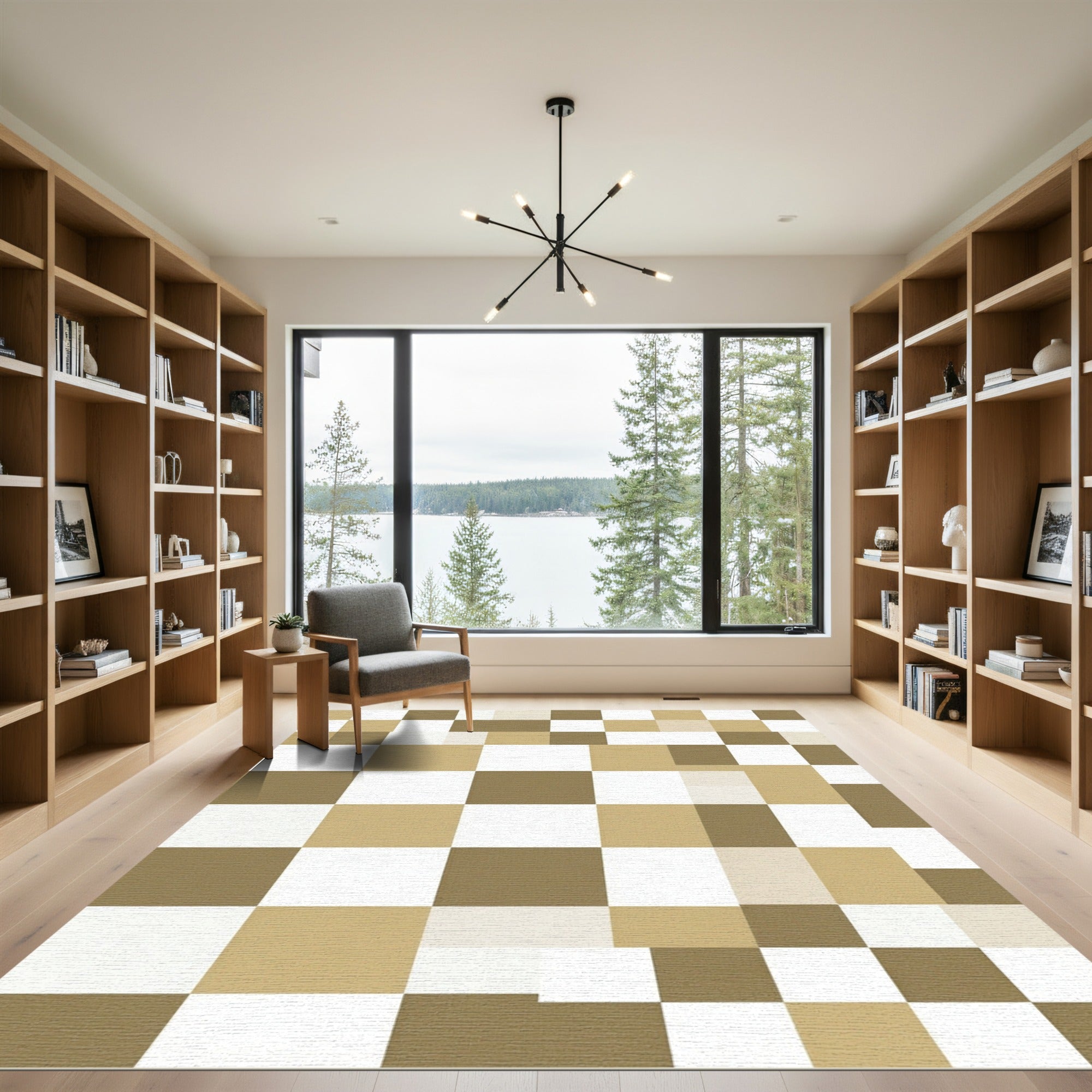 Neutral Earth Tone Checkerboard Squares Rug