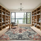 Vintage Blush Gray Scrollwork Damask Rug