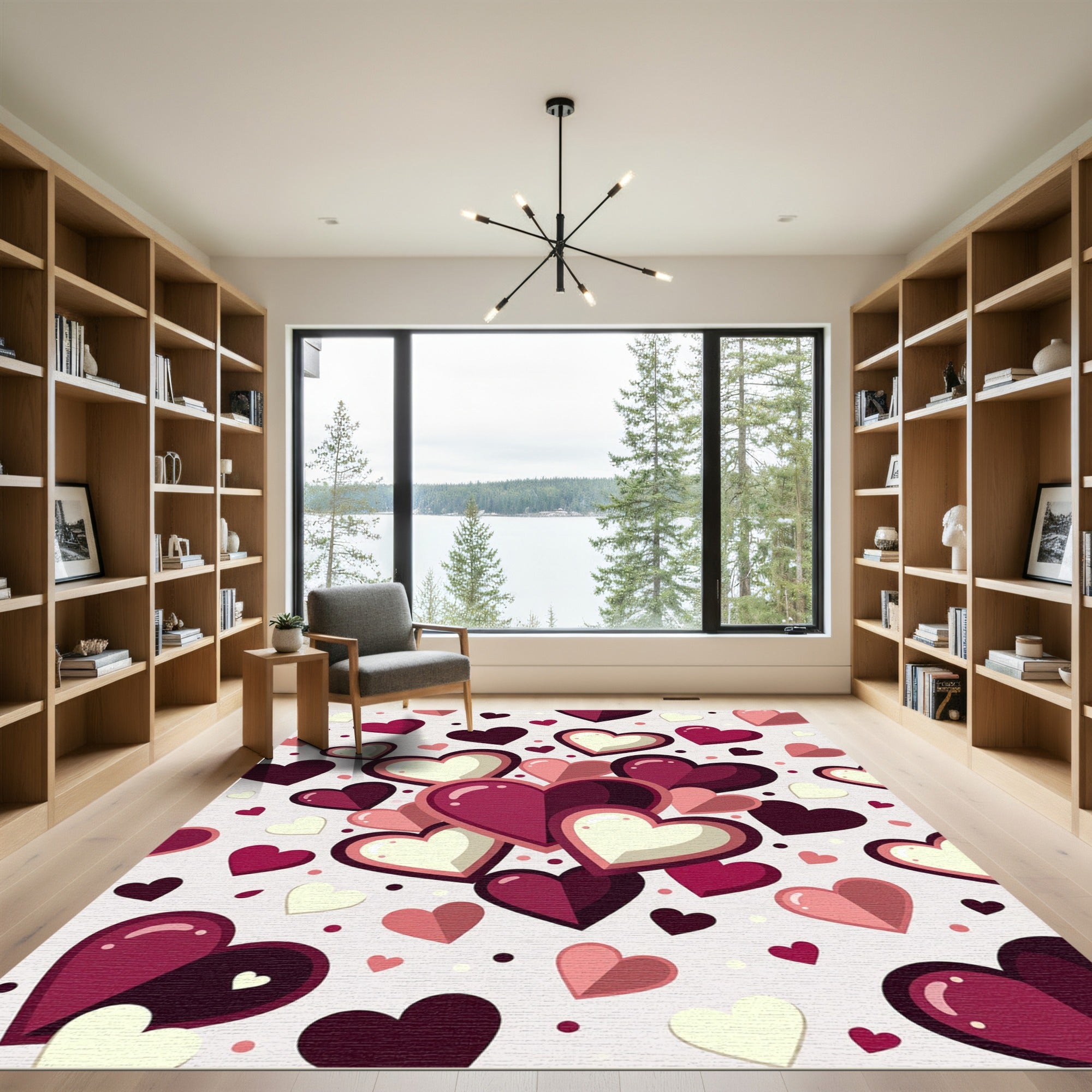 Sweet Hearts Composition Magenta Ivory Rug