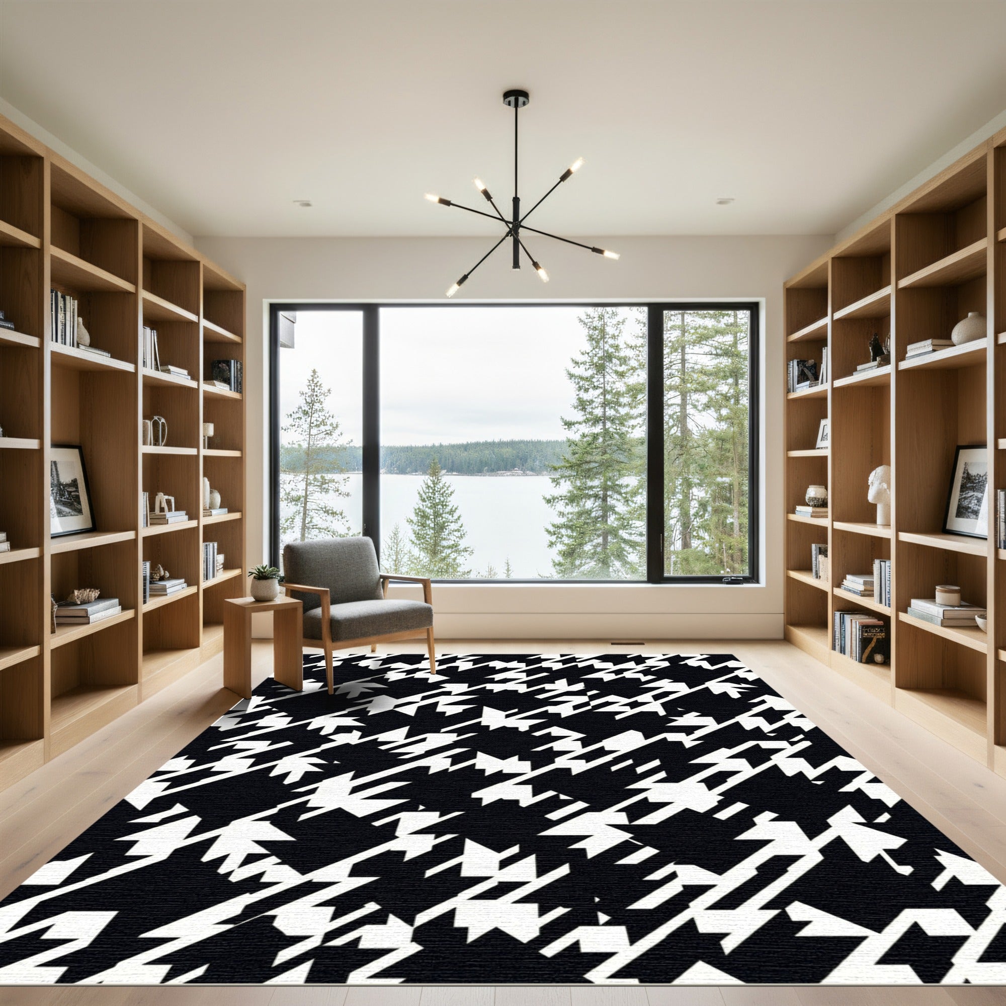 Classic Houndstooth Black White Rug