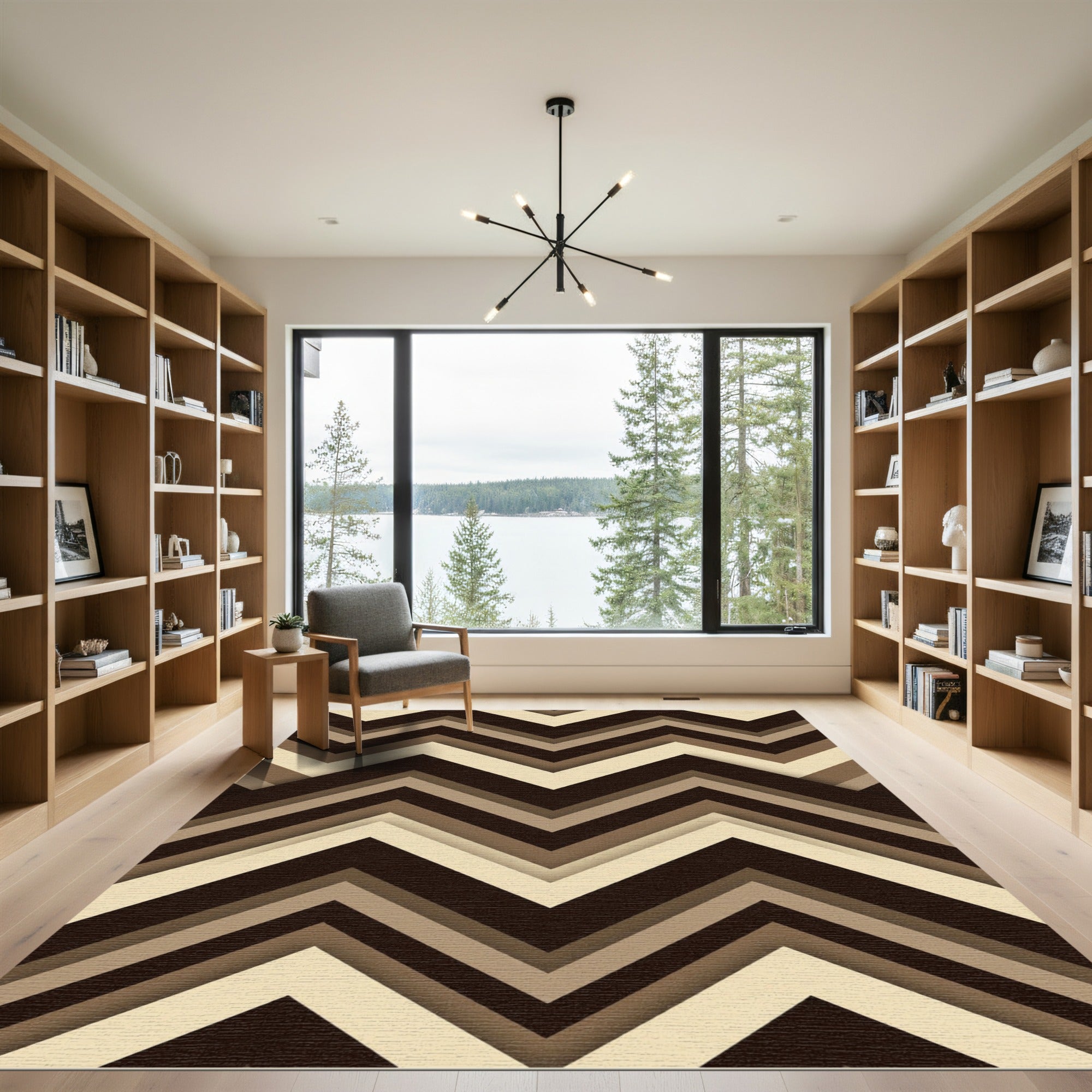 Modern Earthy Brown Chevron Geometric Rug
