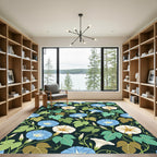 Blue White Morning Glory Vines Rug
