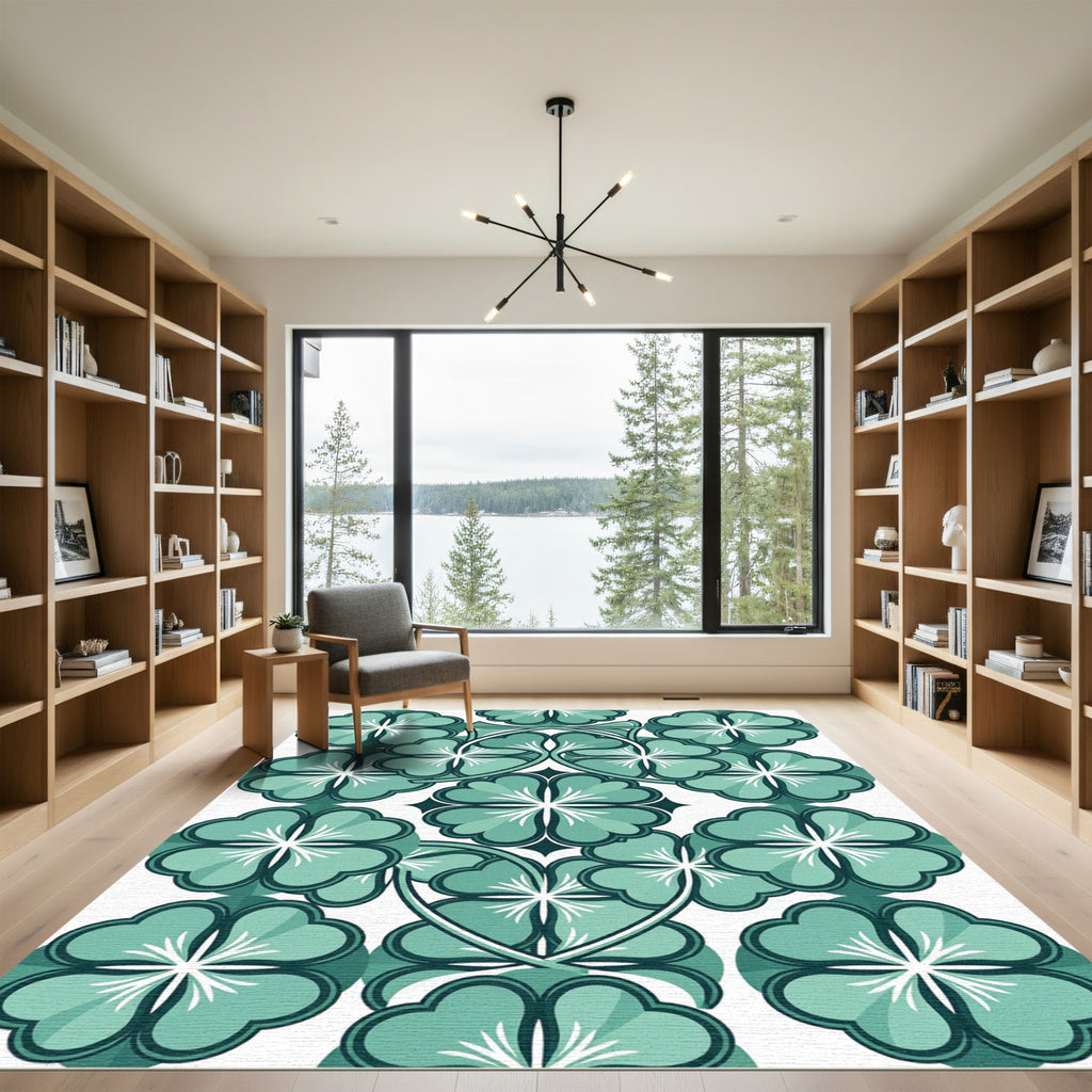 Aqua Clover Floral Abstract Rug