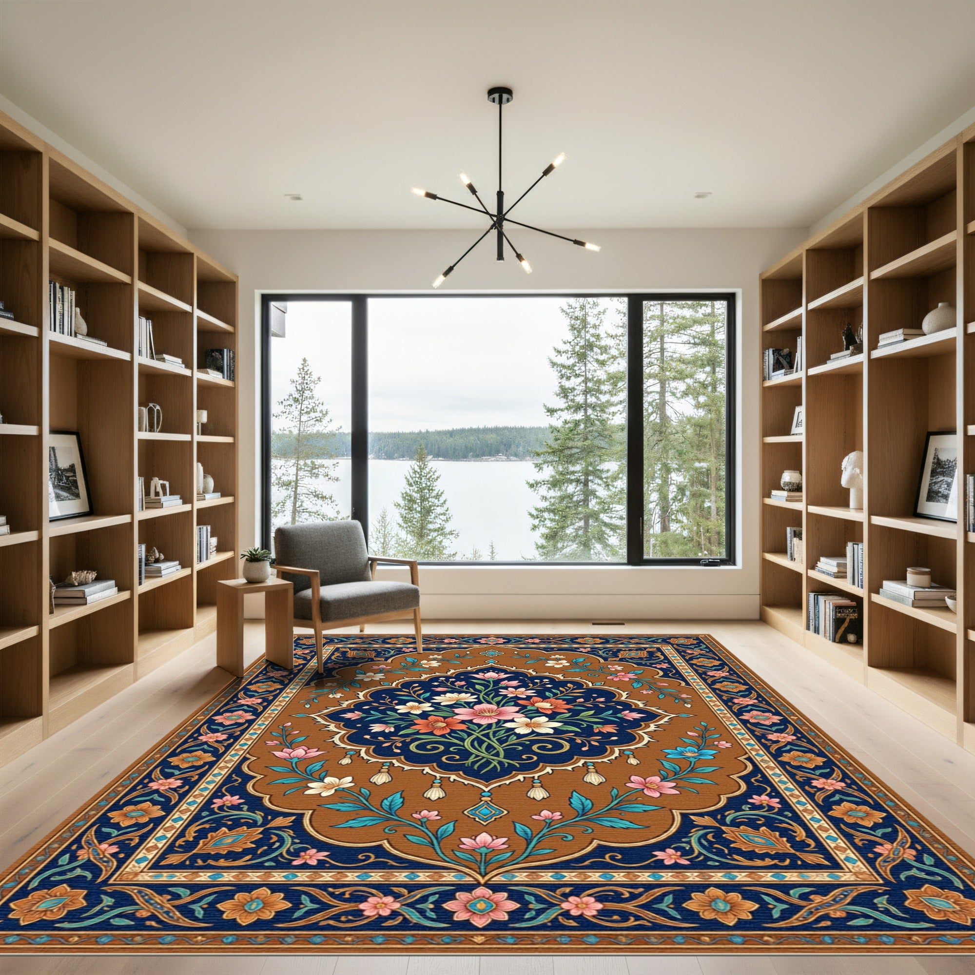 Floral Medallion Navy and Bronze Bouquet Rug