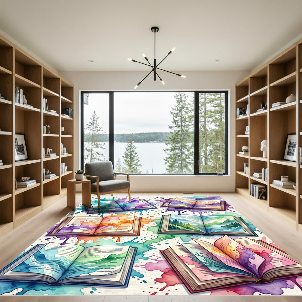 Watercolor Open Book Abstract Art Rug
