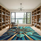 Art Deco Teal Gold Fan Radiance Rug