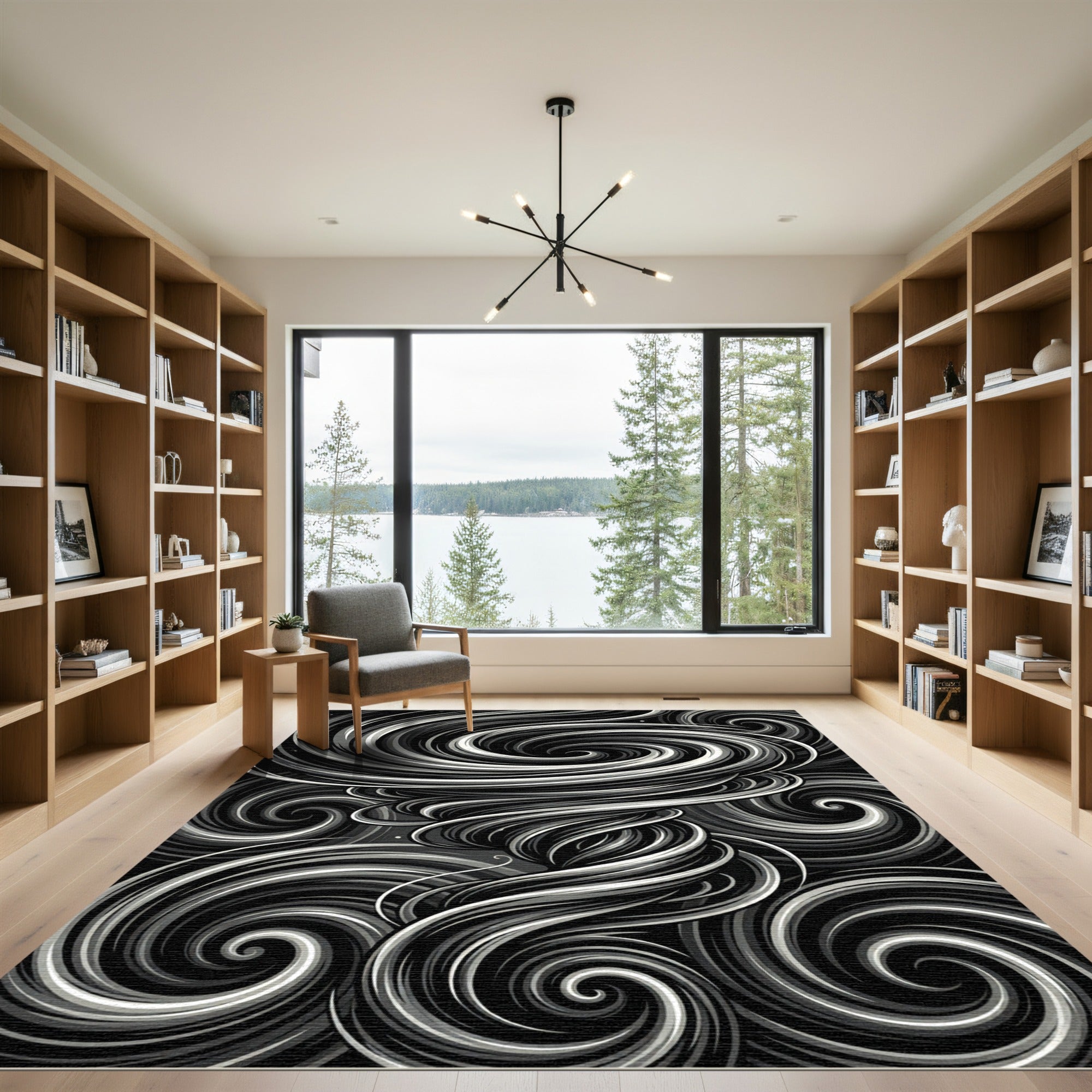 Monochromatic Swirling Vortex Graphic Rug