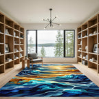Golden Sunset Ocean Waves Abstract Rug