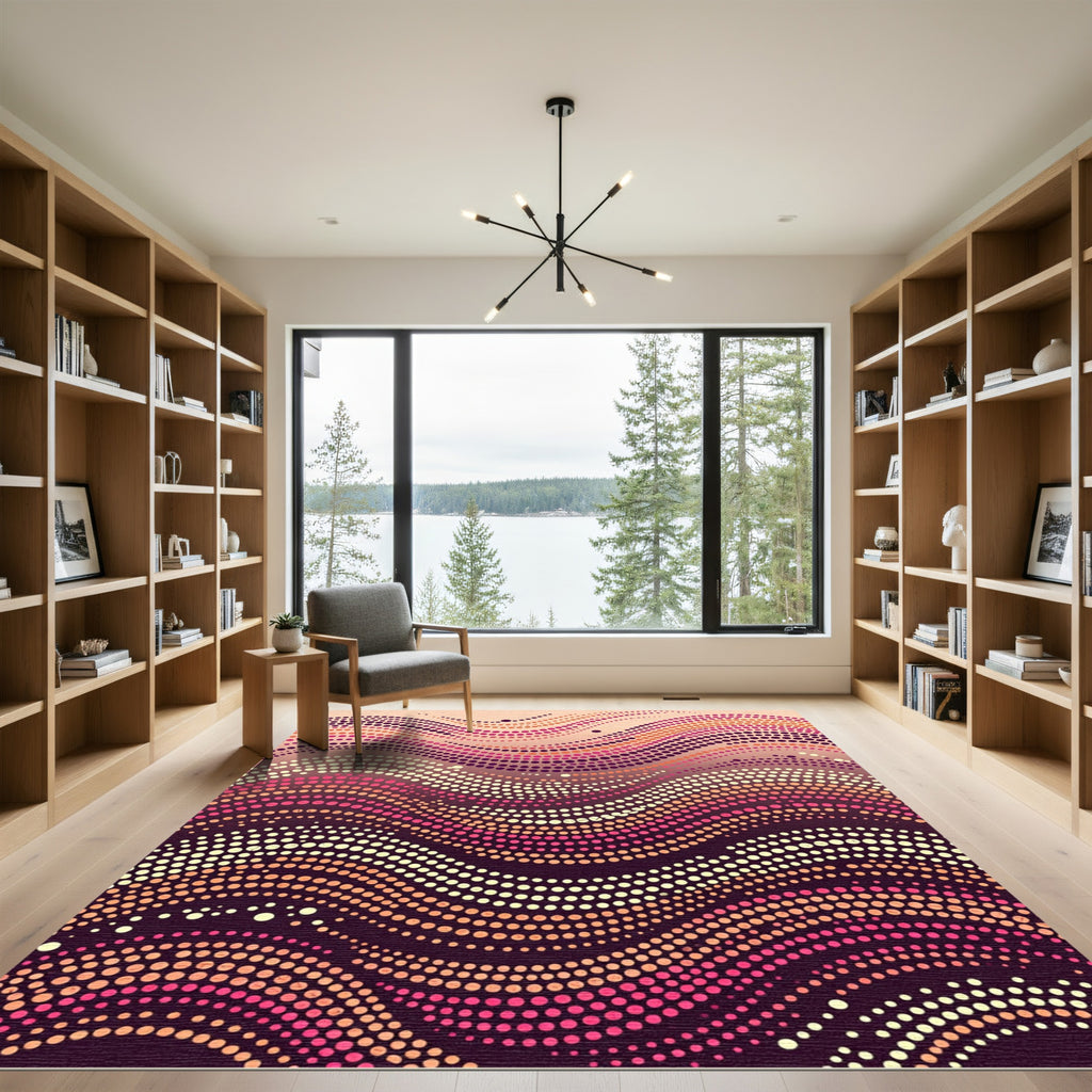 Crimson Pink Dot Wave Composition Rug
