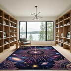Celestial Gold Purple Galaxy Medallion Rug