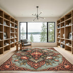 Elegant Peach Lotus Medallion Floral Rug