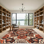 Burnt Orange Rose Floral Medallion Rug