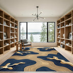 Modern Navy and Gold Fluid Contour Rug