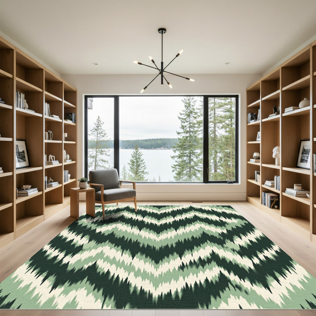 Earthy Green Jagged Chevron Rug