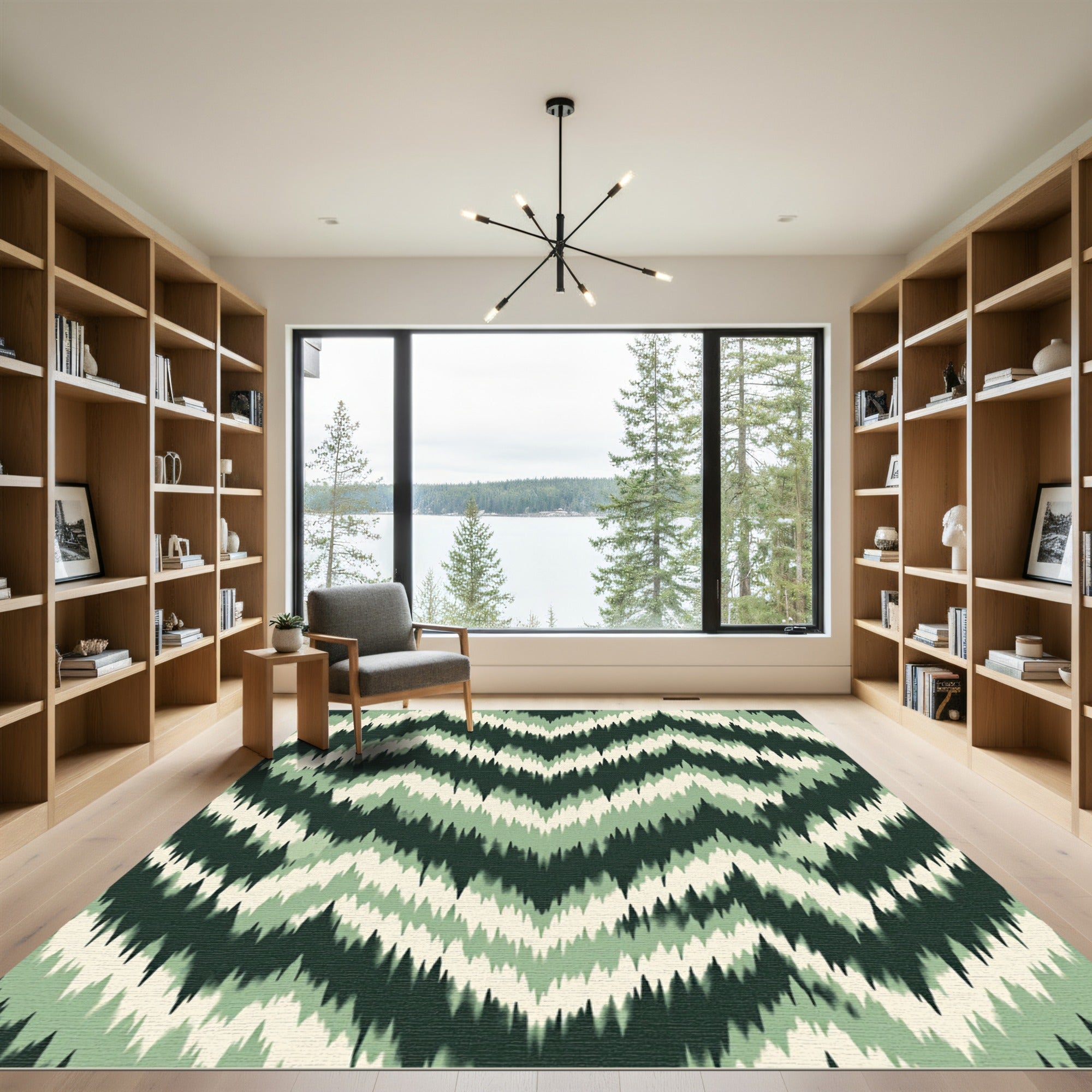 Earthy Green Jagged Chevron Rug