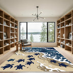 Playful Navy Sea Turtle Ocean Shore Rug