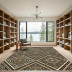 Ornate Black Golden Geometric Mandala Rug
