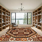 Earthy Terracotta Octagonal Floral Medallion Rug