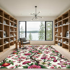 Botanical Apple Blossom and Peony Wallpaper Rug