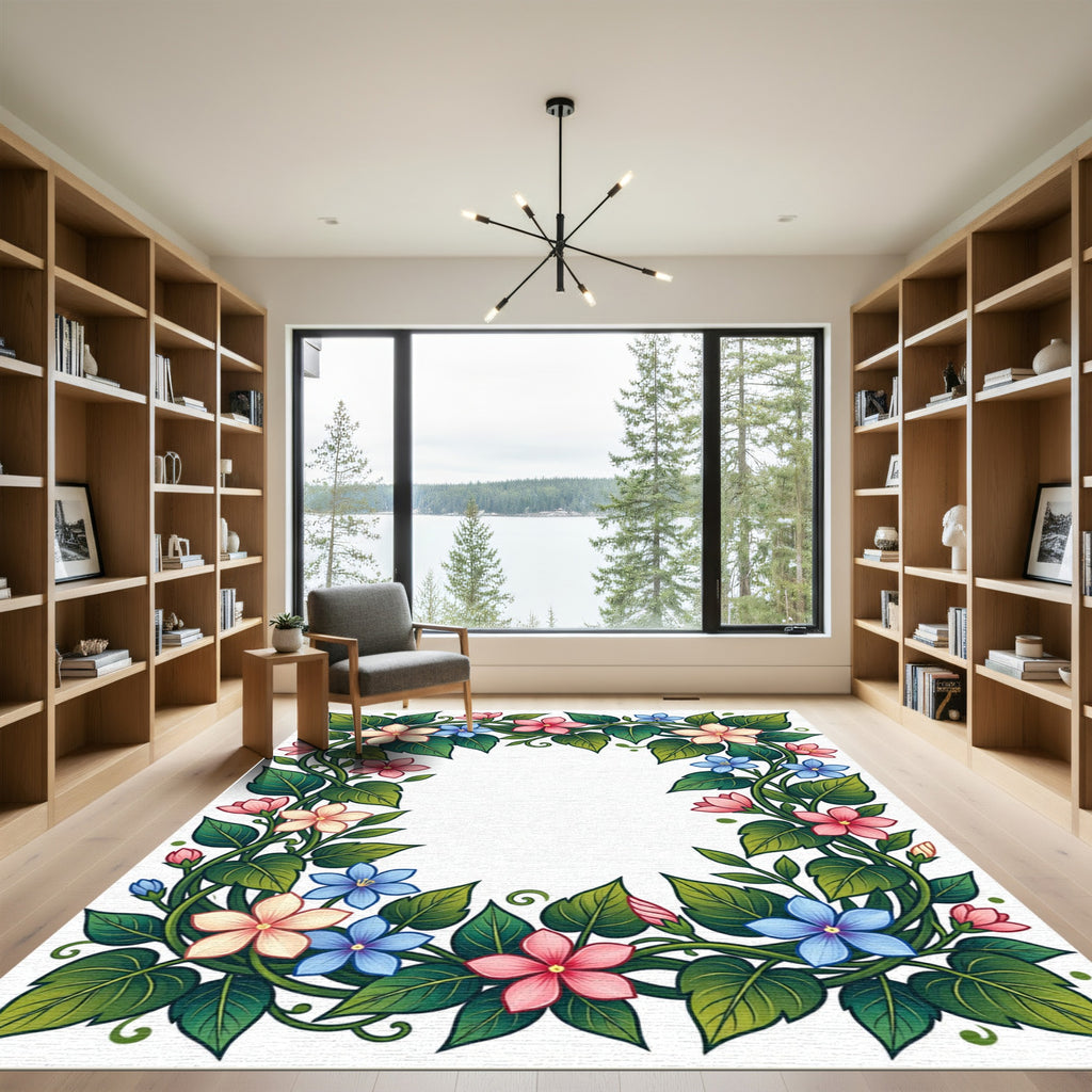 Whimsical Floral Vine Arrangement Rug