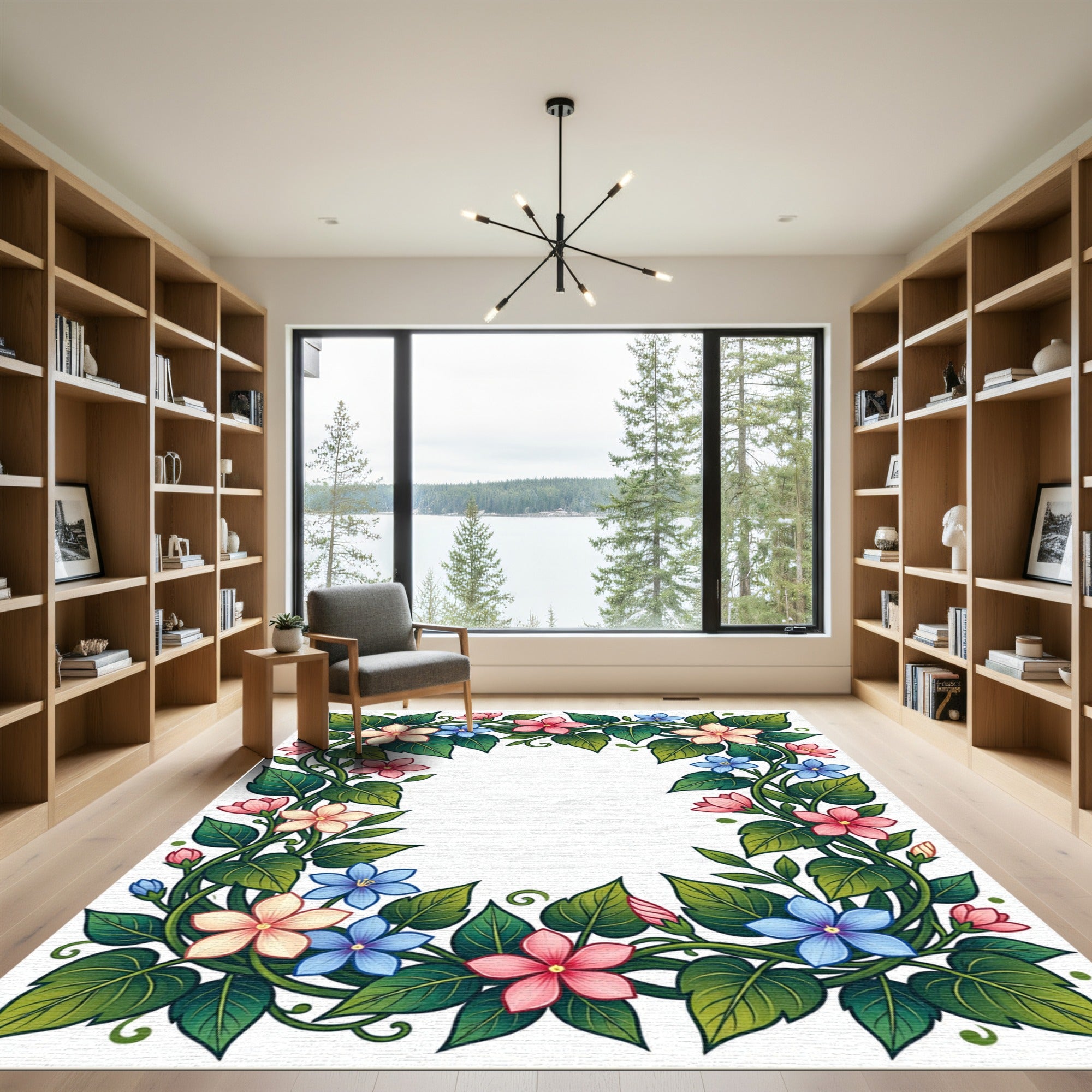 Whimsical Floral Vine Arrangement Rug