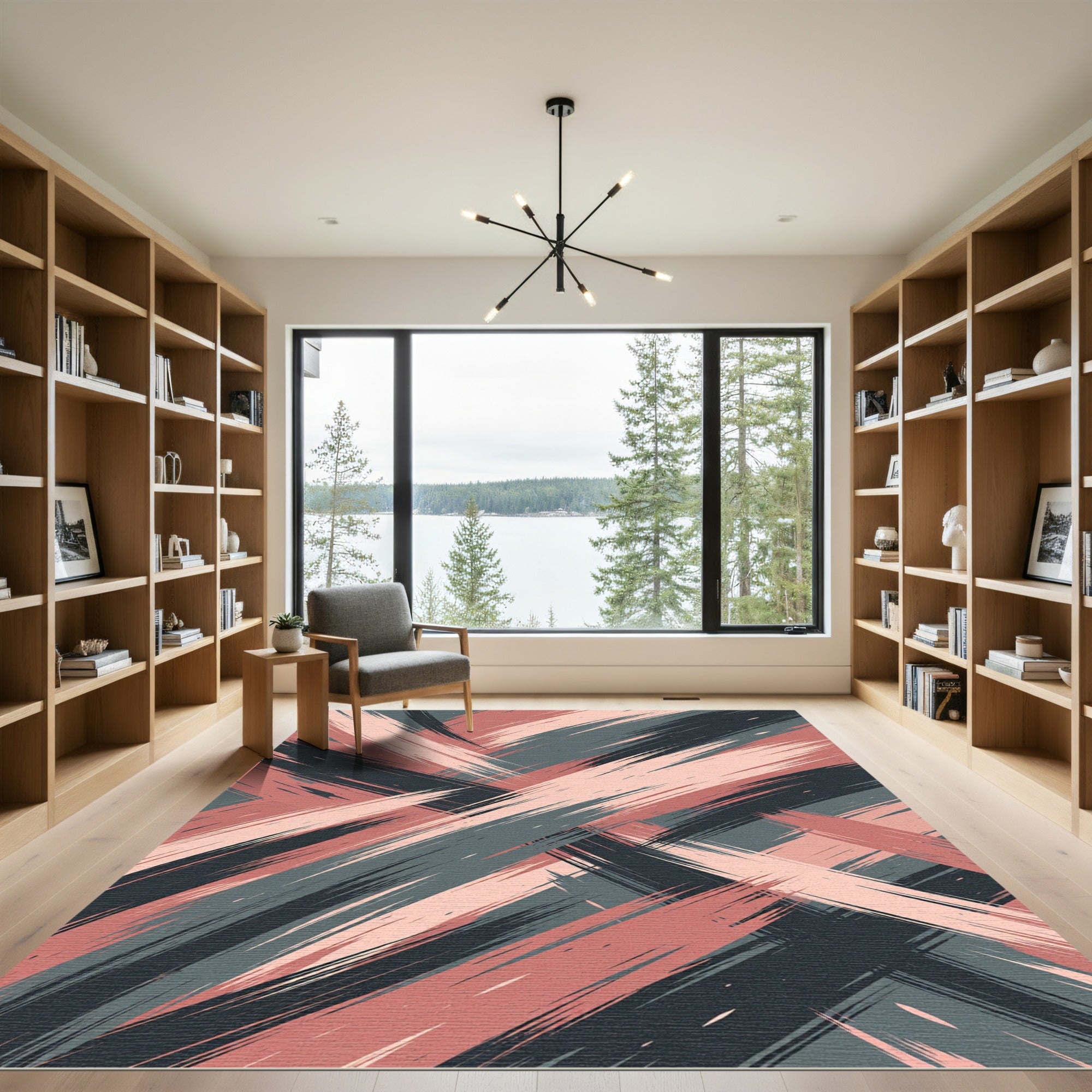Coral Blush Slate Abstract Brushstrokes Rug