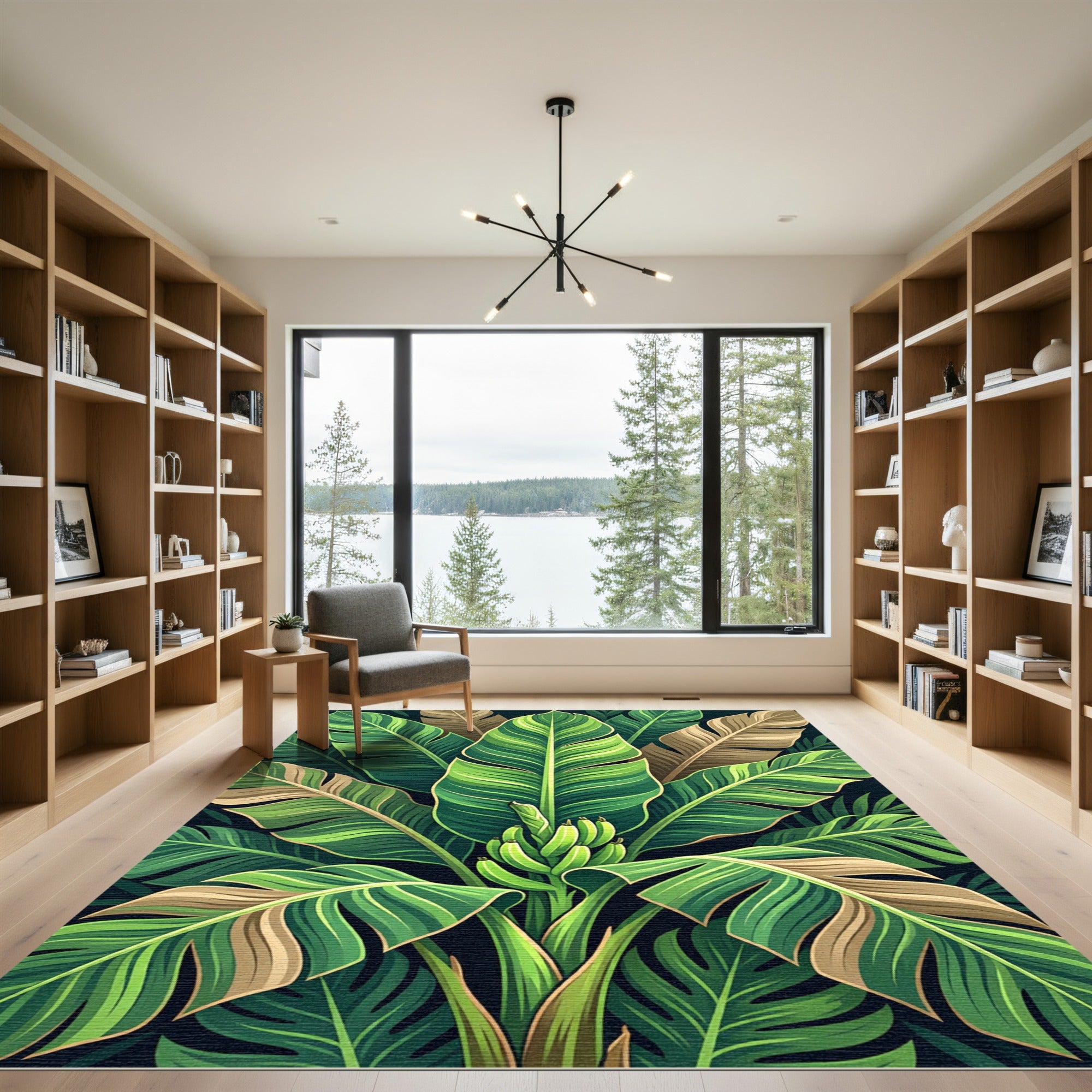 Vibrant Green Banana Leaf Foliage Rug