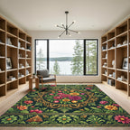 Ornate Floral Medallion Dark Emerald Rug