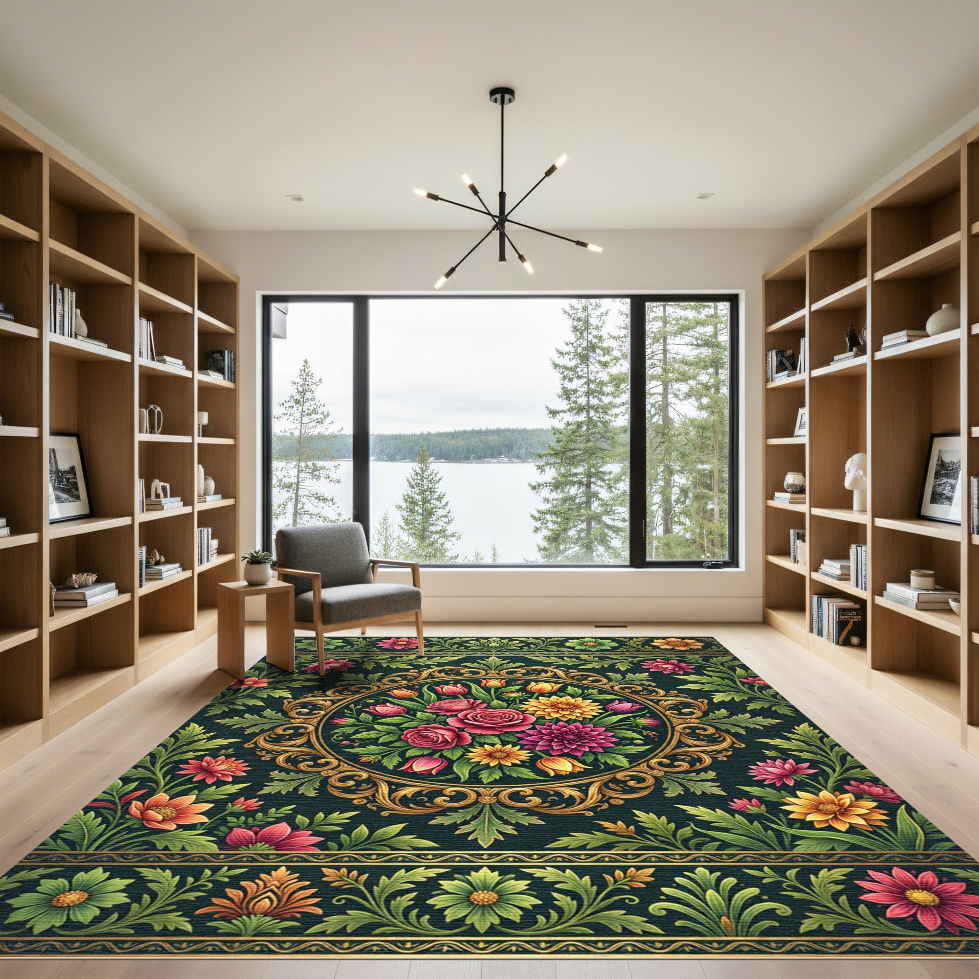 Ornate Floral Medallion Dark Emerald Rug